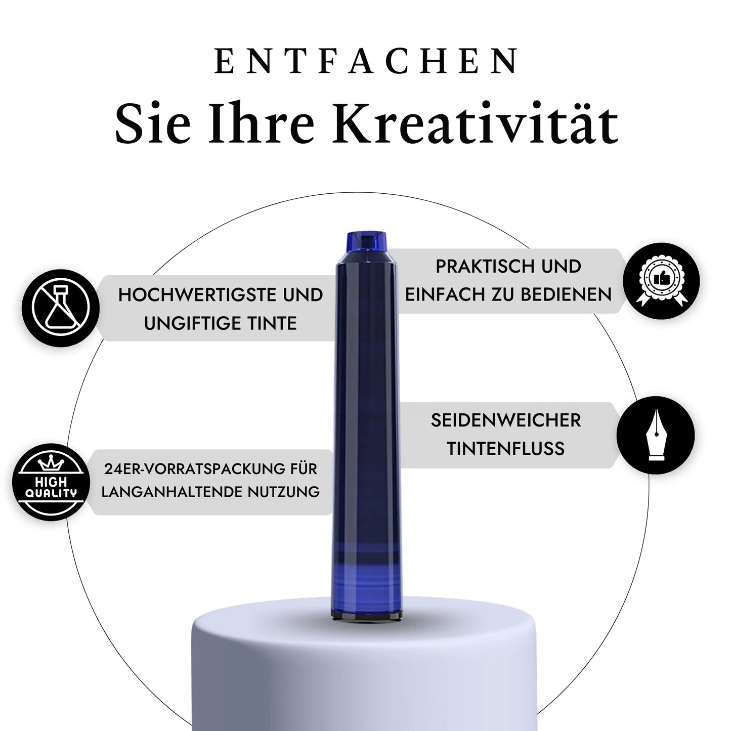 Nachfüllbare Tintenpatronen – 24er-Pack – Kompatibel mit Ellington Pens 24 leuchtende Farben